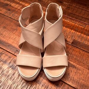 Dr Scholls Original Collection Sandals Womens 7.5 Nude Leather Platform Comfort